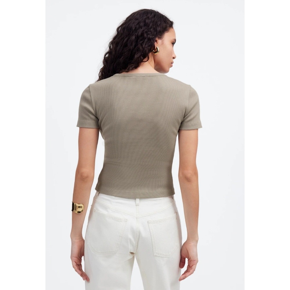 NWT Madewell Garment-Dyed Ribbed Crewneck Pocket Tee Large Burnished Grey - Picture 5 of 11